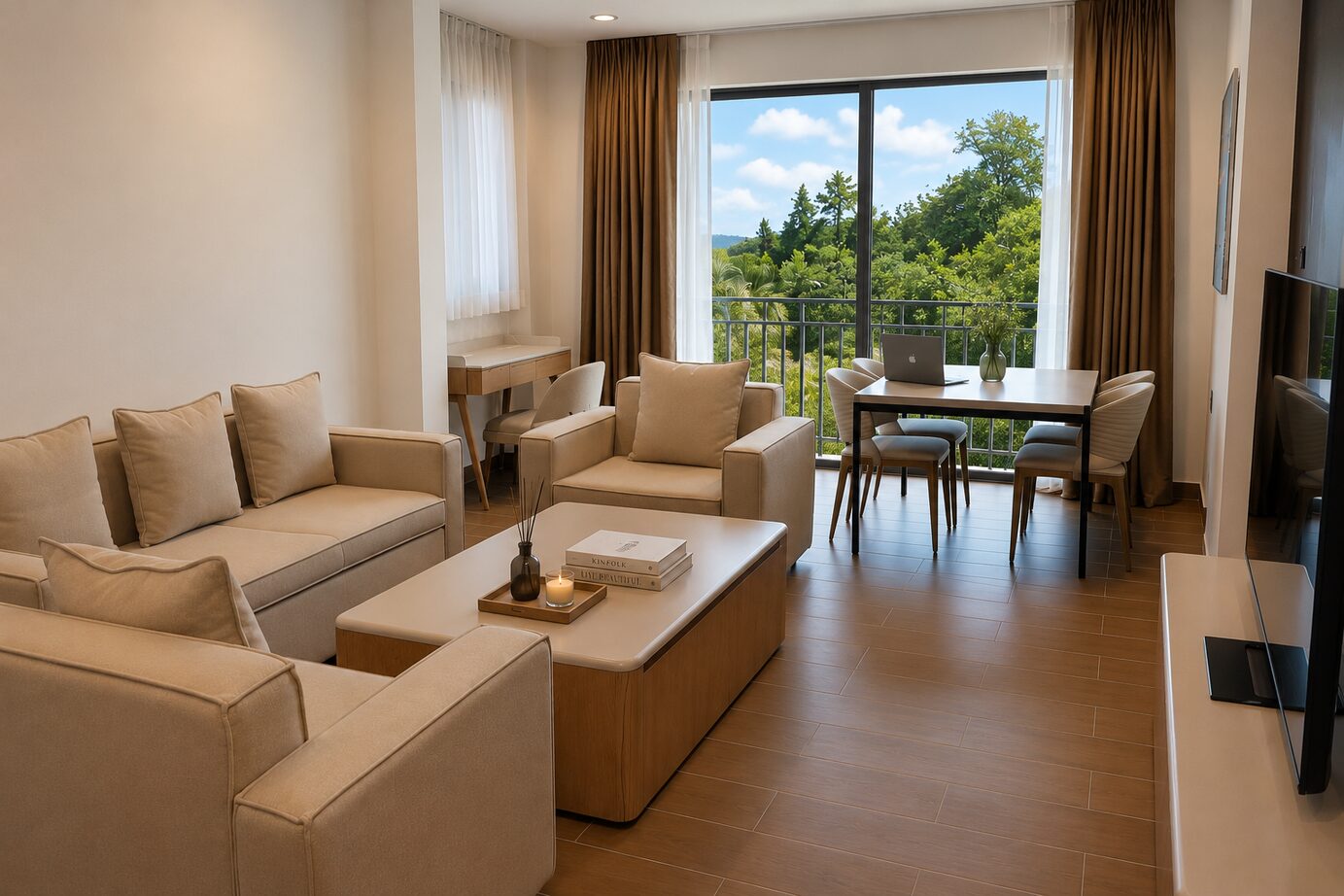 One bedroom living room with balcony