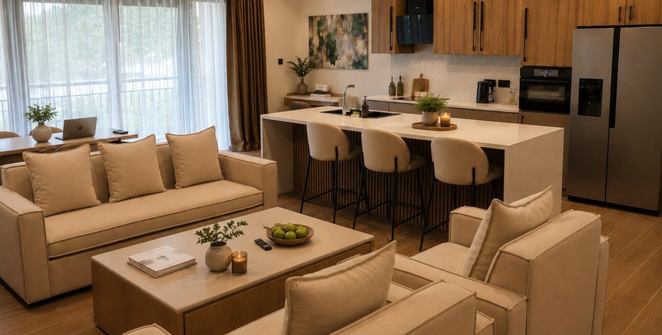 Two bedroom open-plan living and kitchen